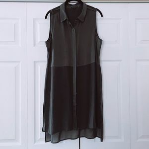 Eileen Fisher Collar Long Sleeveless Silk Tunic Top Medium - Graphite